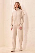 Load image into Gallery viewer, Waffle Knit Puff Sleeve Zip Up - Sand Dune