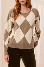 Load image into Gallery viewer, Argyle Print Stud Detail Crew Neck Sweater