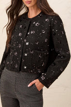 Load image into Gallery viewer, Fancy Embellished Detail Tweed Jacket - Black