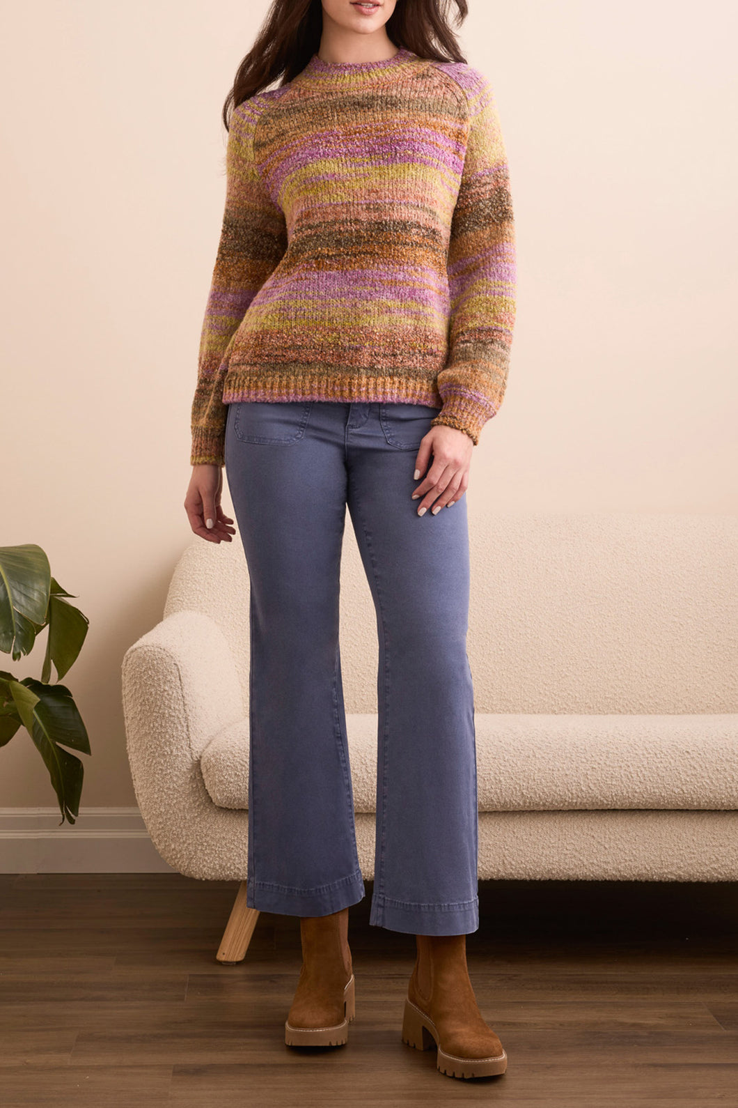 Boucle Yarn Puff Sleeve Sweater - Cameo