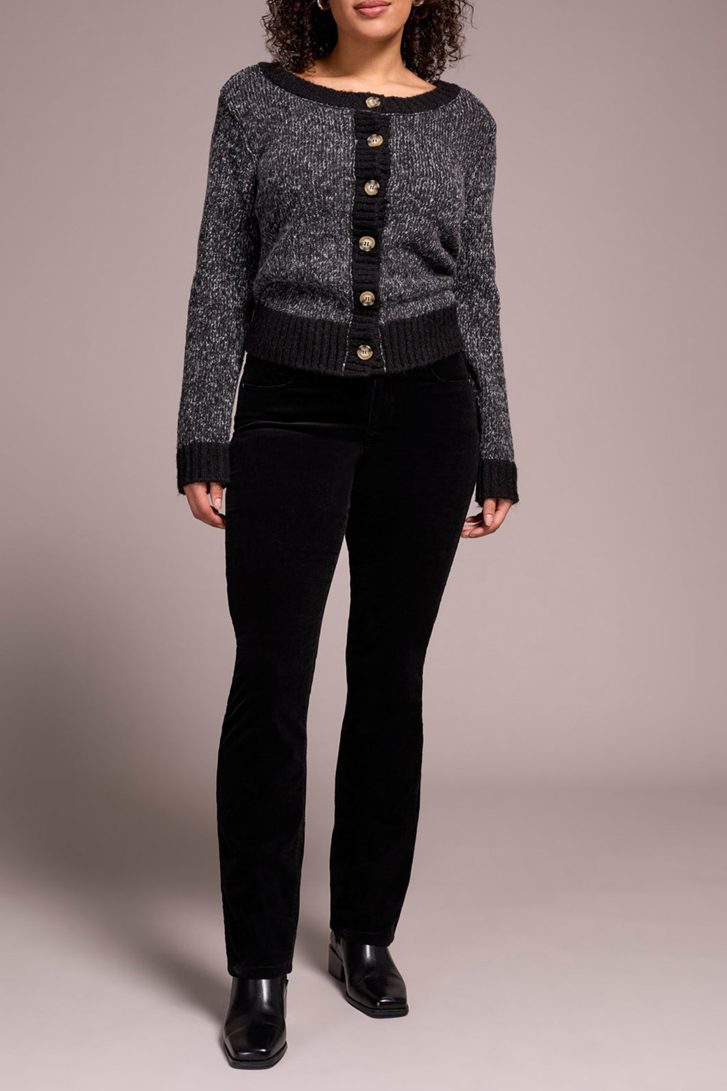 Straight Leg Stretch Corduroy Pants - Black