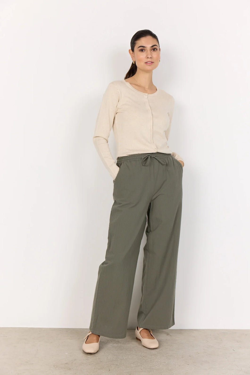 Cissie Cotton Pant - Dusty Green