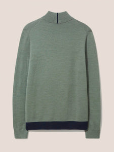 Newport Merino Funnel Zip - Dusky Green