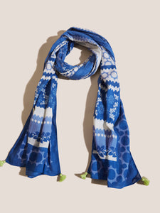 Tile Cotton Scarf - Blue Multi