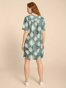 June Linen Shift Dress - Green Print