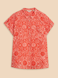 Ellie Cotton Shirt - Orange Print