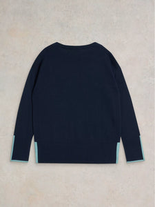 Olive Cotton Blend Jumper - French Navy