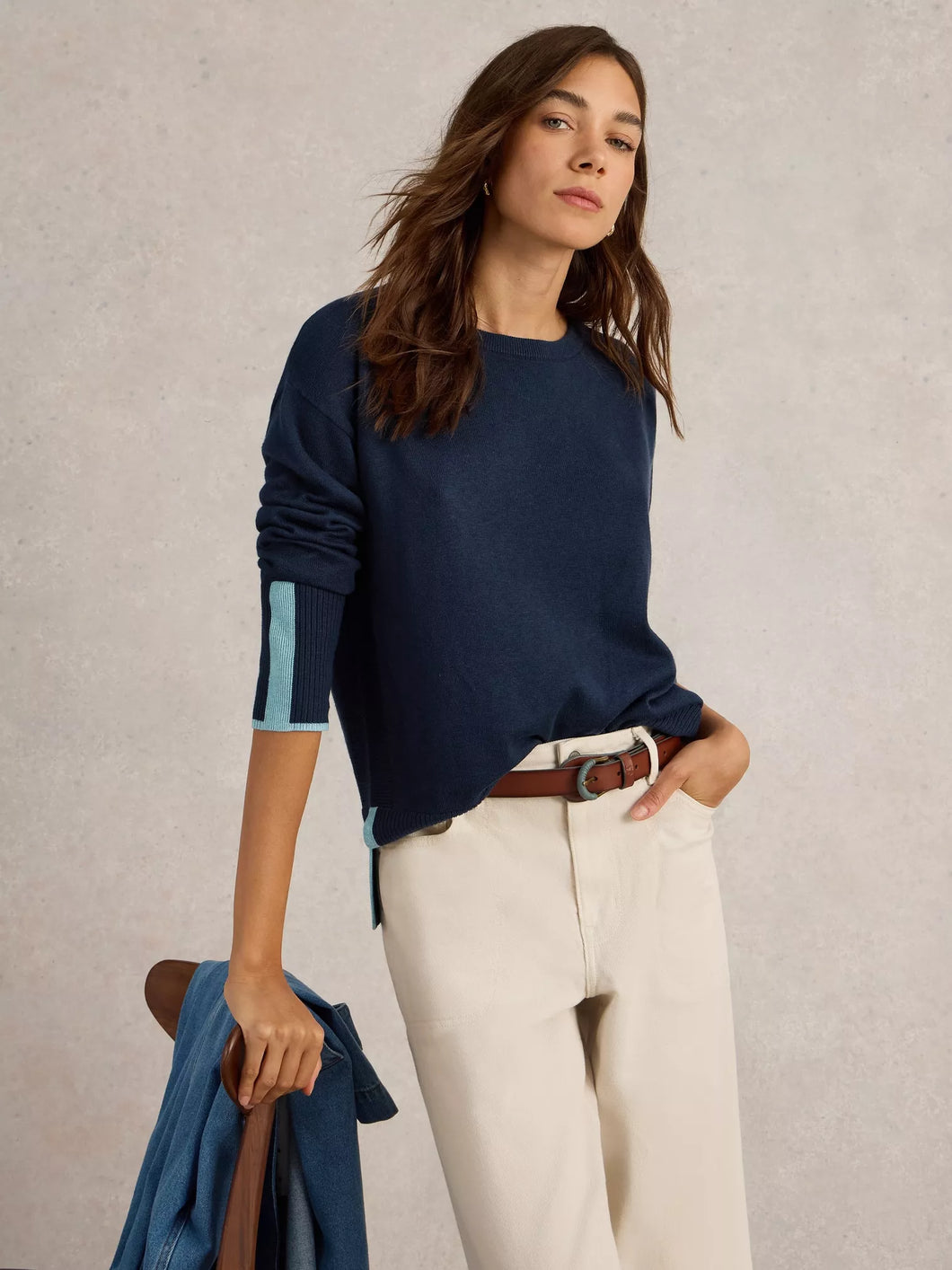 Olive Cotton Blend Jumper - French Navy