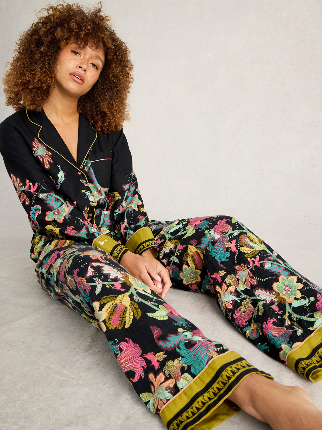 Nina Cotton Pyjama Pant - Black Print