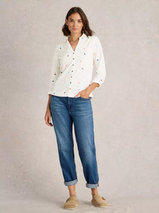 Annie Embroidered Jersey Shirt - Ivory Multi