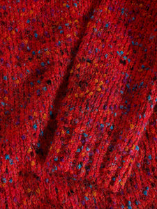 Textured V Neck Jumper - Red