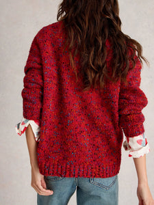 Textured V Neck Jumper - Red