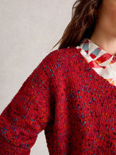 Load image into Gallery viewer, Textured V Neck Jumper - Red
