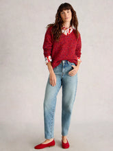 Load image into Gallery viewer, Textured V Neck Jumper - Red
