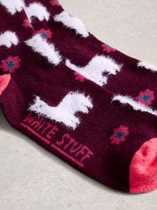 Fluffy Llama Sock - Dark Plum