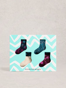 4 Pack Floral Ankle Socks