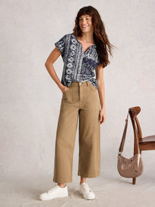 Tia Wide Leg Crop Jean - Mid Tan