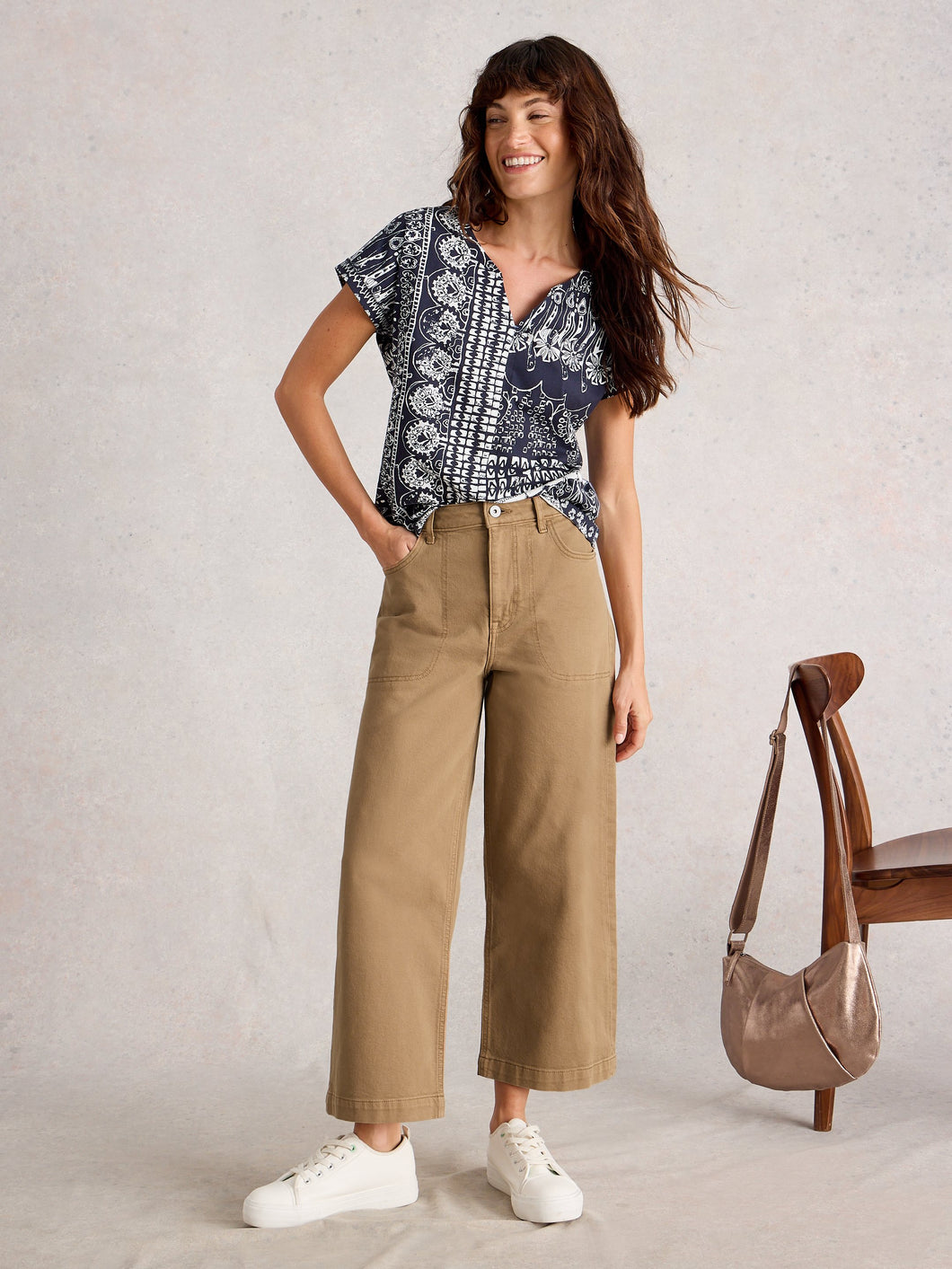 Tia Wide Leg Crop Jean - Mid Tan