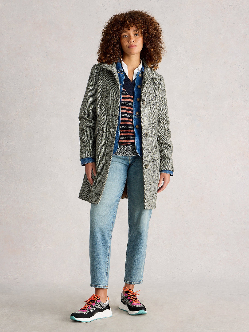 Karla Tweed Wool Blend Coat - Grey Multi