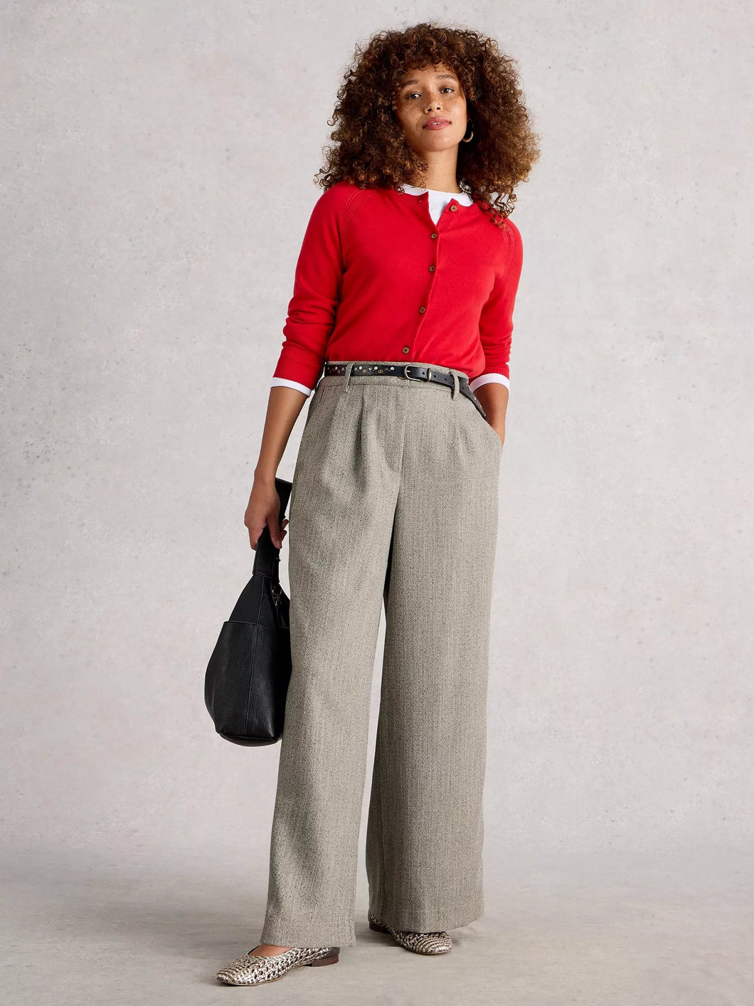 Sasha Wide Leg Tweedy Trouser - Grey