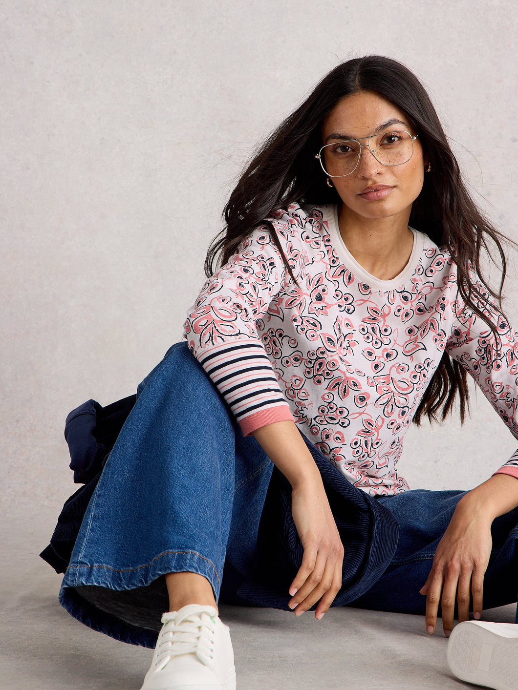 Clara Cotton Long Sleeve - Ivory Print