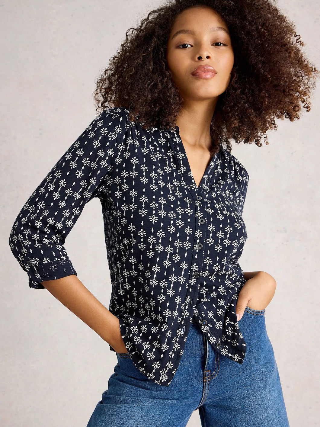 Annie Jersey Shirt - Navy Print