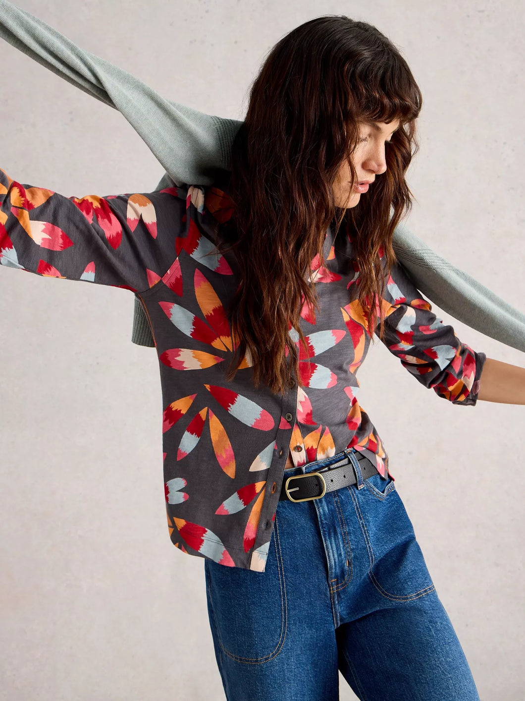 Annie Cotton Jersey Shirt - Grey Print