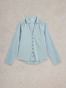 Annie Mix Material Cotton Shirt - Dusty Green