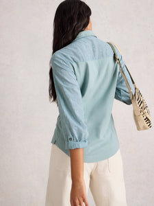 Annie Mix Material Cotton Shirt - Dusty Green