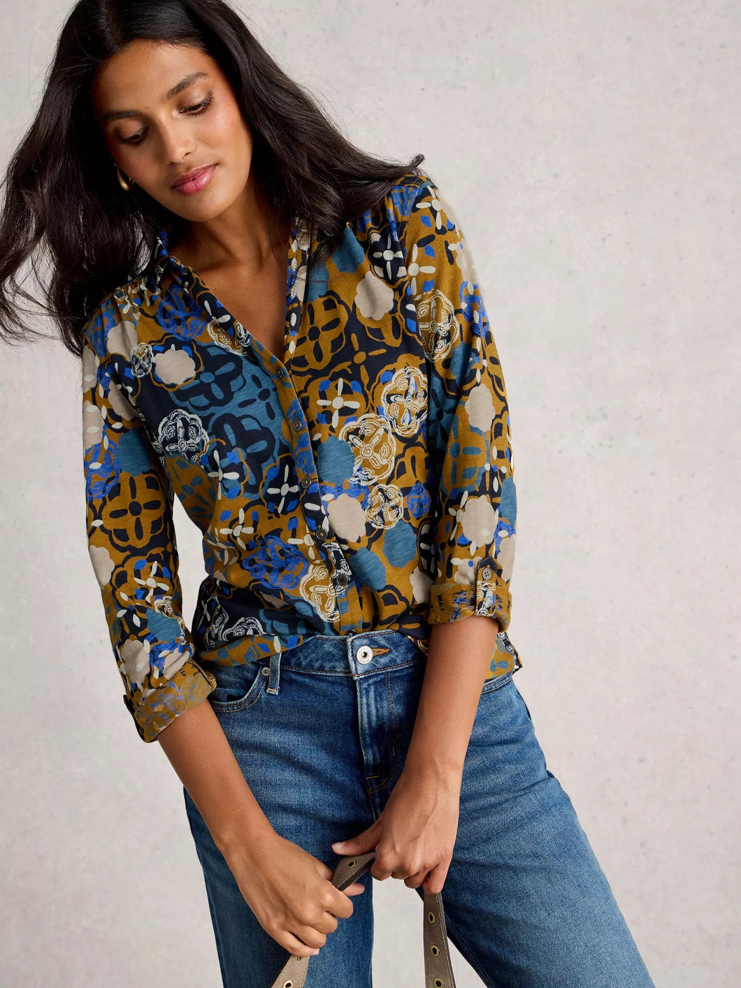 Annie Cotton Jersey Shirt - Chartreuse Print