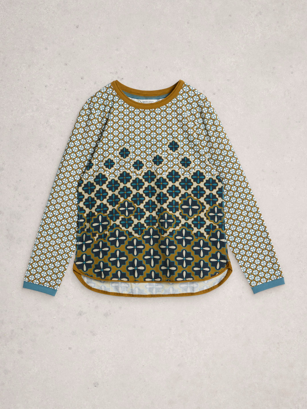 Clara Cotton Long Sleeve Top - Chartreuse Print