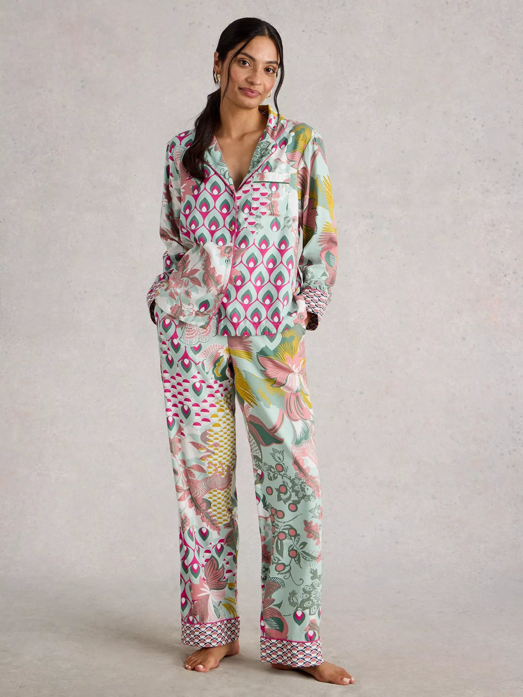 Nina Cotton PJ Top - Green Print