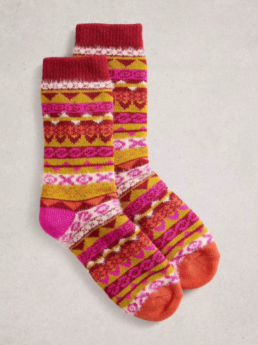 Fairisle Cabin Sock - Pink Print