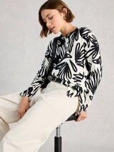 Load image into Gallery viewer, Olive Cotton Blend Crew Neck Sweater - Black Print
