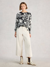 Load image into Gallery viewer, Olive Cotton Blend Crew Neck Sweater - Black Print
