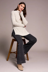 Mock Neck Heathered Knit - Cream Melange