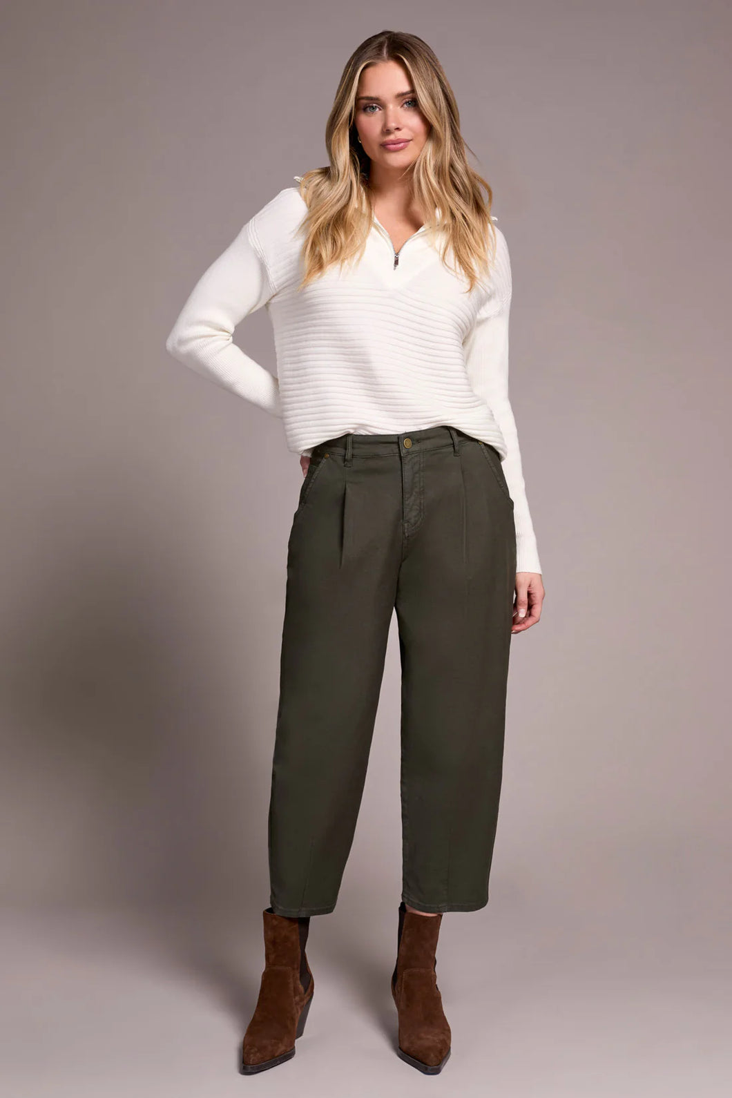 Audrey Mid Rise Girlfriend Barrel Jean - Chive