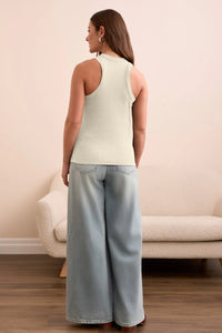 Racerback Rib Cotton Tank - Cream