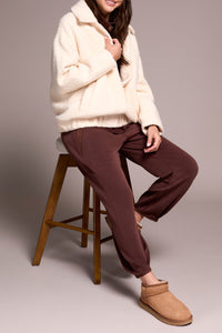 Snap Front Boucle Bomber Jacket - Cream
