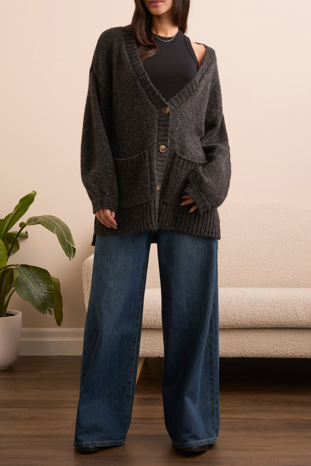 Puff Sleeve Cardigan - Black