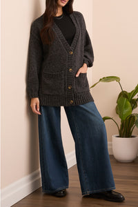Puff Sleeve Cardigan - Black