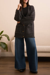 Puff Sleeve Cardigan - Black