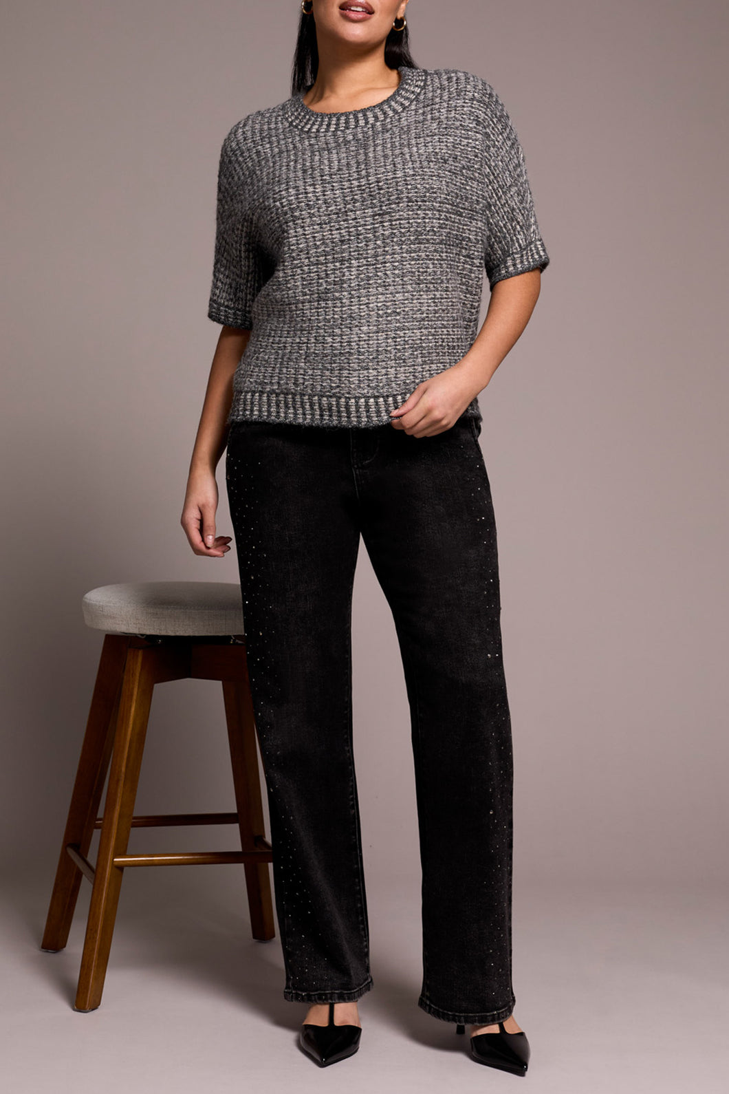 Cap Sleeve Sweater - Charcoal