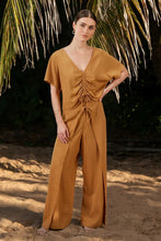 Load image into Gallery viewer, Wide Leg Tie Front Linen Blend Pant - Sandcastle
