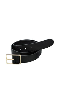 Leather Belt with Buckle - Black