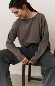 Wool Blend Boatneck Sweater - Brown Melange