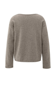 Wool Blend Boatneck Sweater - Brown Melange