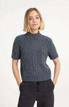 Load image into Gallery viewer, Cable Knit Short Sleeve Sweater - Arctic Grey
