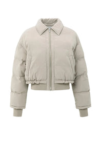Cropped Puffer Jacket With Collar - Beige