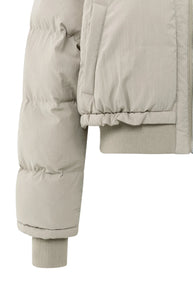 Cropped Puffer Jacket With Collar - Beige